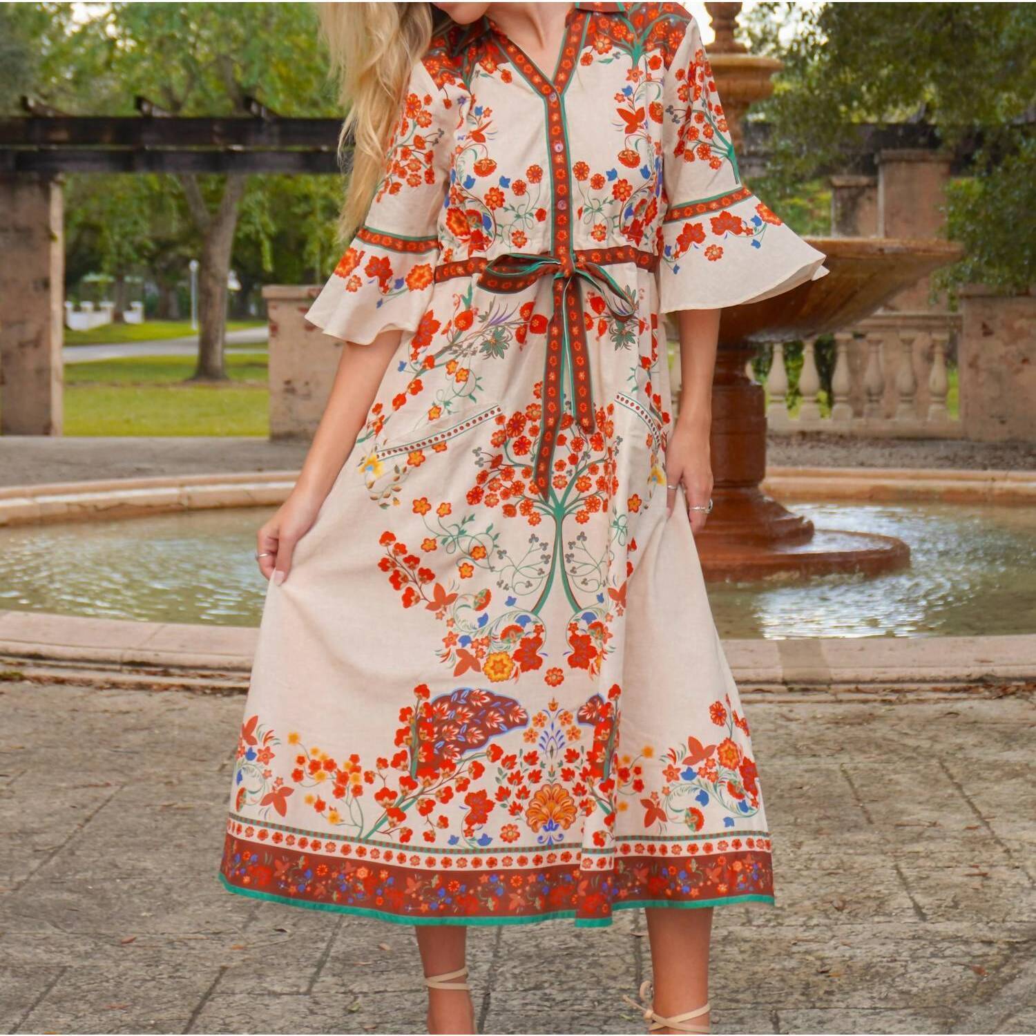 New Islapayal Cape Midi Dress In Woodland Tan